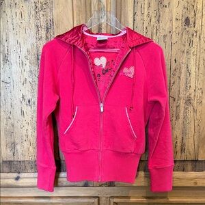 Femme Arsenal Vintage Red Satin Lined Feminine Heart Zip Hoodie